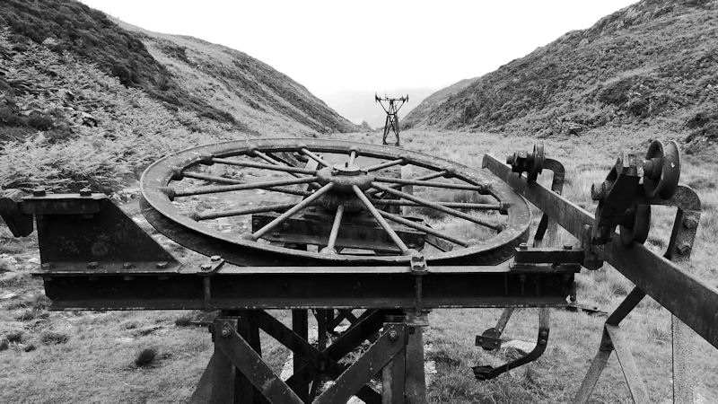 Remnants of the aerial tramway at Sygun copper mine. Photo by Ed Bramley